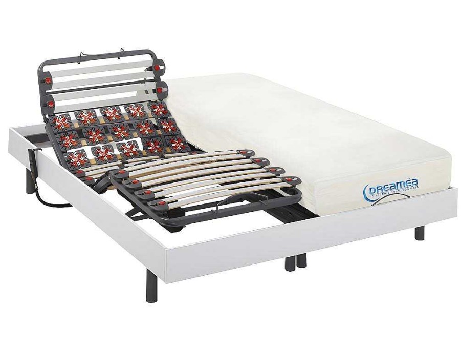 DREAMEA Aanbiedingen: Slaapkamer & Kantoor | Elektrisch Bed Bedbodem En Matras Lattenbodem En Contactplaatjes Met Vormgeheugen - Dionysos Van Dreamea - Motor Okin - Wit - 2X80X200 Cm