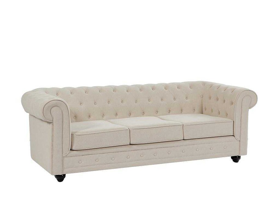 Vente-unique Chesterfield Zitbank | 3-Zitsbank Van Beige Stof Chesterfield