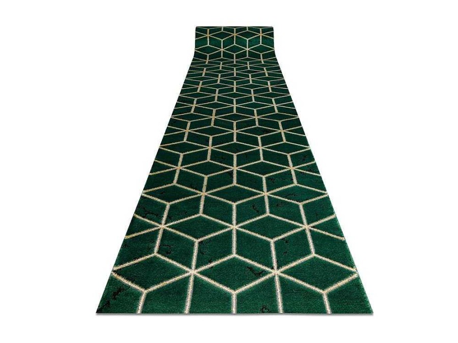 RugsX Gangtapijt | Tapijtloper Emerald Exclusief 1014 Glamour, Stijlvol Kubus Fles Groen 80X550 Cm