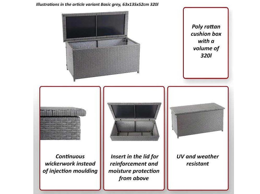 Vente-unique Tuinopslag | Kussenbox Van Polyrattan Mcw-D88 Iii, Basic Grijs, 51X115X59Cm 250L