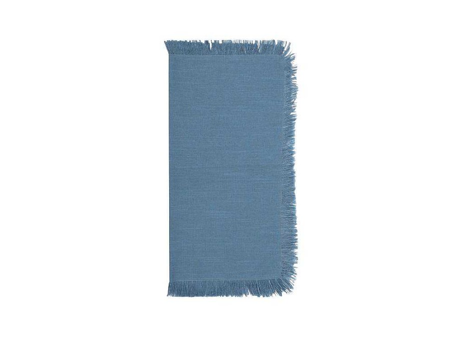 OZAIA Textiel Voor Eettafel | Tafelkleed + 4 Servetten Met Franjes - Katoen - Blauw - 140 X 240 Cm - Pola