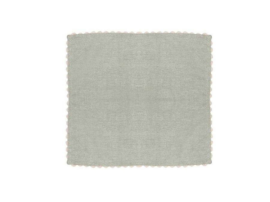 OZAIA Textiel Voor Eettafel | Set Van 4 Servetten Van Katoen - 45 X 45 Cm - Groen - Beige Rand - Loania