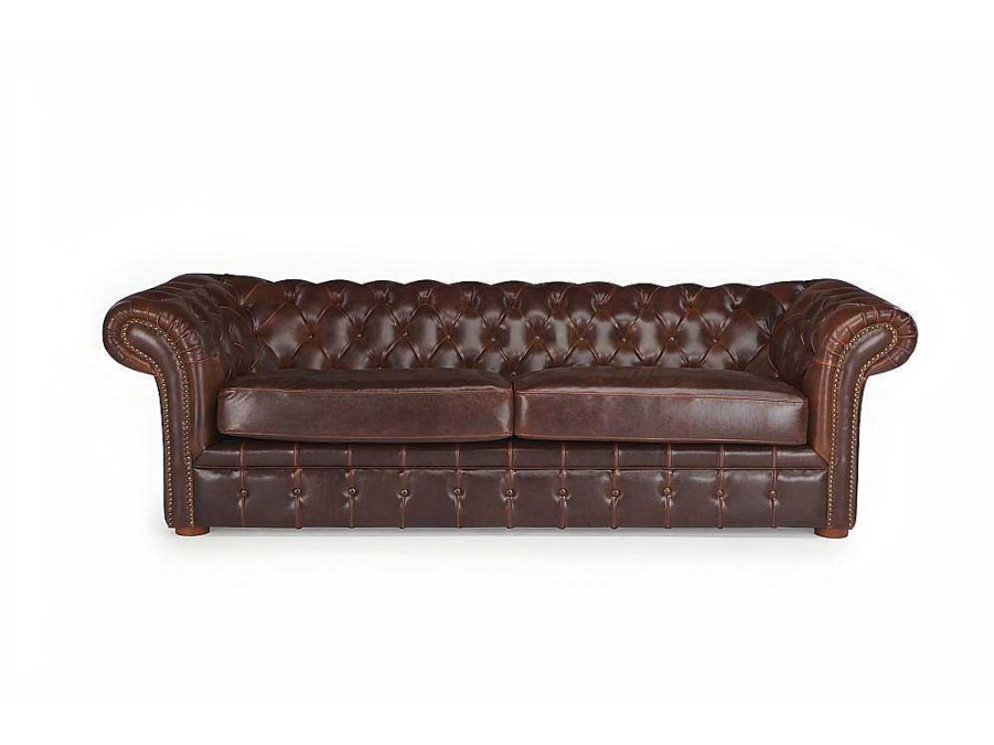 Vente-unique Leren Zitbank | Driezitsbank Chesterfield Clotaire Van 100% Leer Met Lived-In Aspect