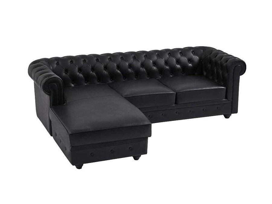 Vente-unique Chesterfield Zitbank | Chesterfield-Hoekbank Met Hoek Links Van Zwart Leer Toledo