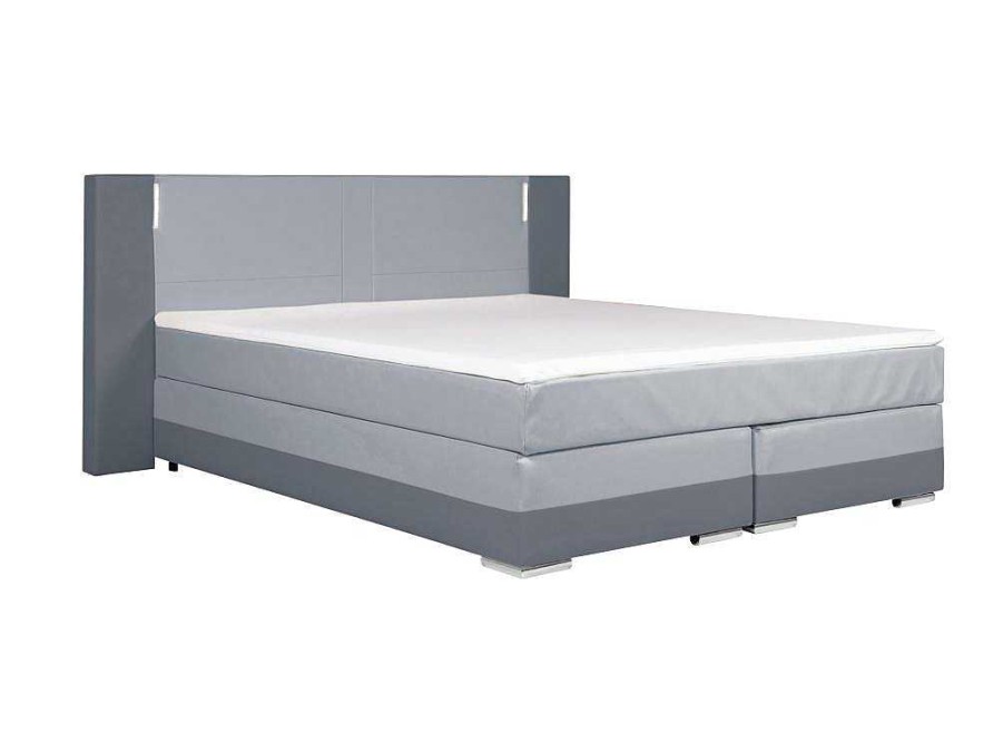 Ysmée Boxspringbed | Samenstelling Boxspring Hoofdbord Met Leds + Lattenbodems + Matras + Dekmatras Asti Van Ysmee - 160 X 200 Cm - Antraciet En Lichtgrijs