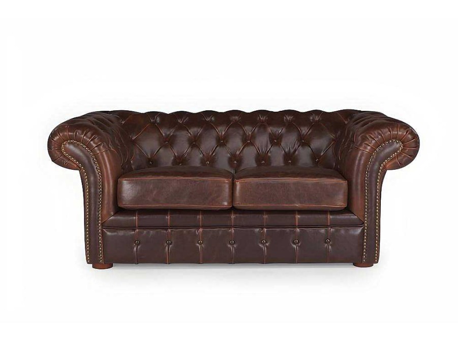 Vente-unique Chesterfield Zitbank | Tweezitsbank Chesterfield Clotaire Van 100% Leer Met Lived-In Aspect