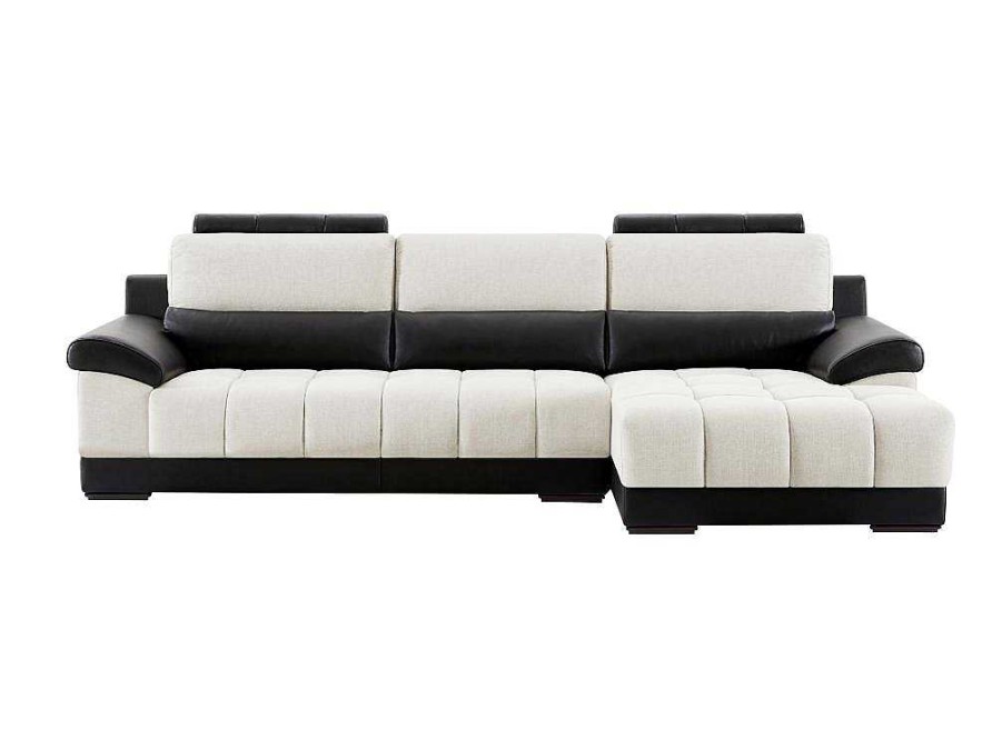 LINEA SOFA Hoekbank | Hoekbank In Zwart En Creme Stof En Leer - Hoek Rechts - Aragon