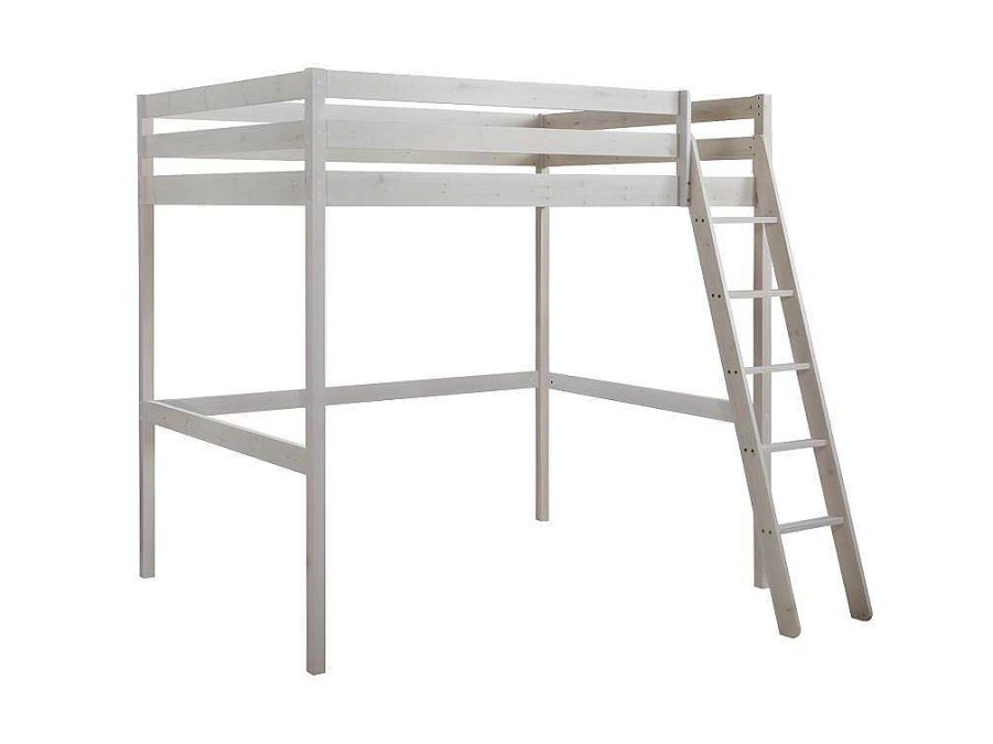 Vente-unique Kinderbed Hoogslaper | Hoogslaper Gedeon - 140 X 190 Cm - Massief Grenen - Gebleekt