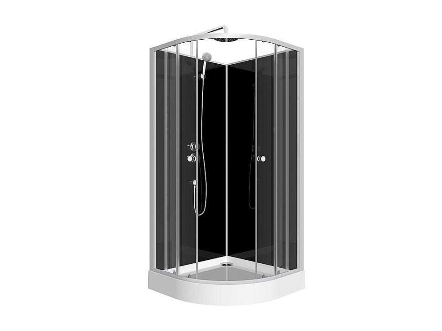 Shower & Design Douchecabine | Douchecabine In Kwartcirkel - Verstelbare Hoogte - Chroom En Zwart - L90 X B90 X H213/232 Cm - Pozali