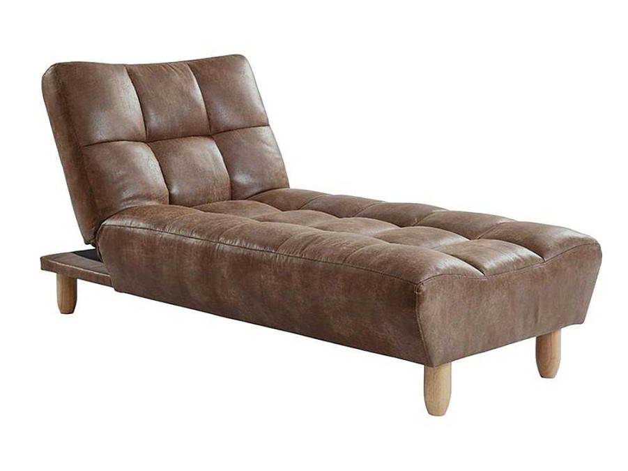 Vente-unique Chaise Longue | Chaise Longue Klik-Klak Van Gerijpte Microvezel Esteban - Chocolade Vintage