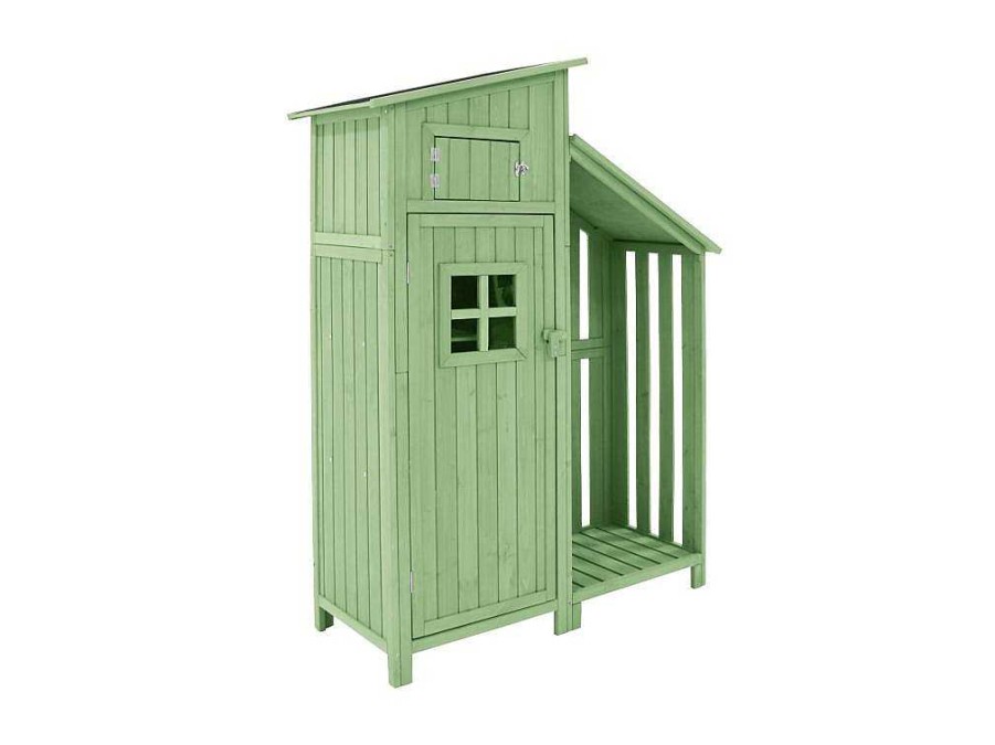 Vente-unique Tuinhuis | Massief Houten Tuinhuis Met Pvc Schuin Dak - 2 Planken 3 Klapdeuren - L124 X D46 X H174 Cm - Groen