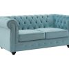 Vente-unique Tweezitsbank | Tweezitsbank Van Pastelblauw Velours Chesterfield