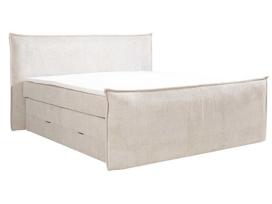 Palacio Boxspringbed | Set Boxspring Met Hoofdeinde + Bedbodems Met Opbergruimte + Matras + Dekmatras - 2 X 80 X 200 Cm - Ivoorwit Ribfluweel - Rhoda Van Palacio