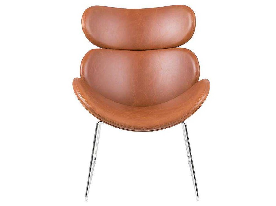 Vente-unique Fauteuil Kunstleer | Cazy Fauteuil Kunstleer Vintage Cognac Bruin - Chromen Onderstel.