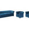 Vente-unique Set Zitbank + Fauteuil | Driezitsbank En 2 Fauteuils Chesterfield - Fluweel - Eend Blauw