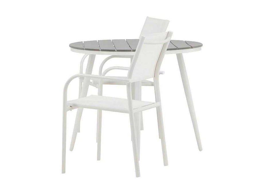 Vente-unique Loungeset | Break Tuinmeubelset Tafel O90Cm Grijs, 2 Stoelen Santorini Wit.