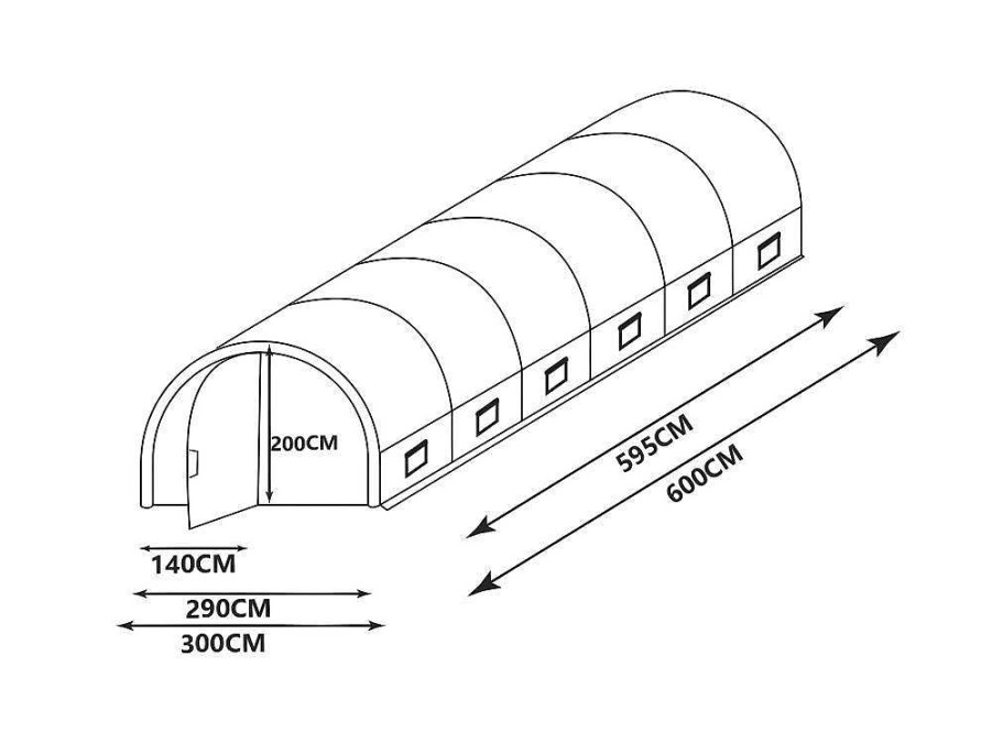 EXPERTLAND Tuinkas | Tunnelkas Met Structuur Van Gegalvaniseerd Staal En Deur 18 M - L600 X B300 X H200 Cm - Alocasia