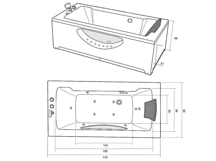 ELITESHOPPING Massagebad | Witte Hottub 170 X 90 Cm 11 Jets Freesia