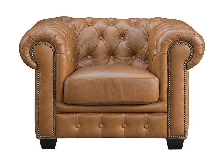 LINEA SOFA Fauteuil Leer | Chesterfield Fauteuil Brenton 100% Buffelleer - Vintage Caramel