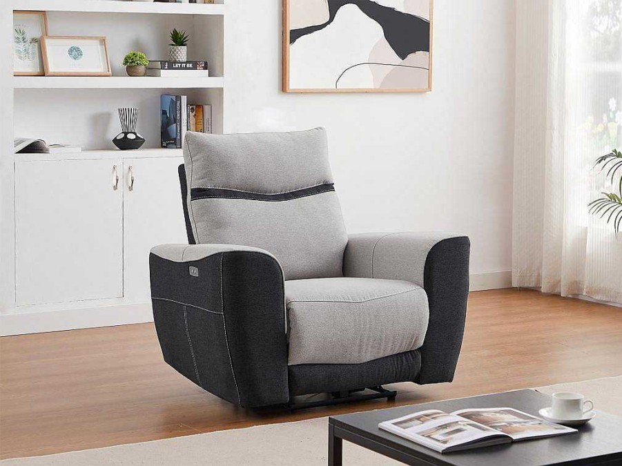 Vente-unique Relaxfauteuil | Elektrische Relaxfauteuil Van Grijze En Antracietkleurige Stof Damon