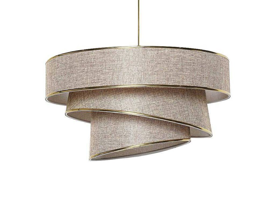 OZAIA Hanglamp | Hanglamp Van Stof En Metaal - D. 40 X H. 30 - 70 Cm - Taupe En Goudkleurig - Tairon