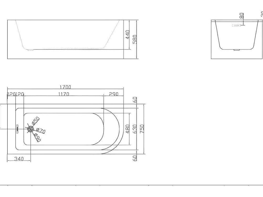 Shower & Design Hoekbad | Hoekbad - 240L - 170 X 75 X 58 Cm - Rechtse Hoek - Anika