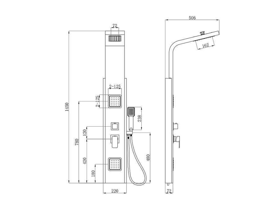 Shower & Design Douchekolom | Douchekolom Met Massagestralen Dalima - Tropische Regen - Bamboepaneel - 22 X 145Cm