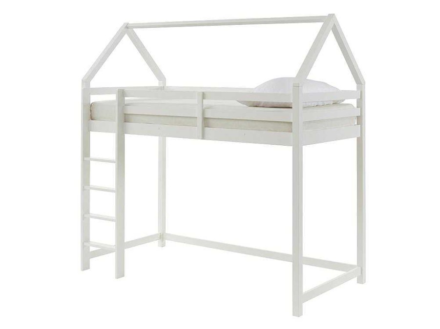 Vente-unique Kinderbed Hoogslaper | Hoogslaper 90 X 190 Cm - Grenen - Wit + Matras - Tarzia