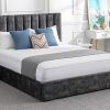 Vente-unique Fluwelen Bed | Bed 160 X 200 Cm Met Hoofdbord Met Verticale Stiksels - Velours - Antraciet - Feroya