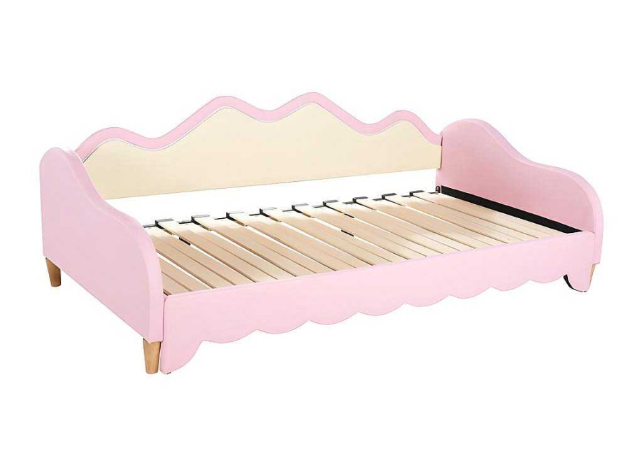 ModernLuxe Bed Met Slaaplade | Uitschuifbaar Onderschuifbed 90(180)X190 Cm - In Kunstleer - Met Led-Verlichting En Lattenbodem - Roze