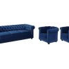 Vente-unique Set Zitbank + Fauteuil | Driezitsbank En 2 Fauteuils Chesterfield - Fluweel - Konings Blauw