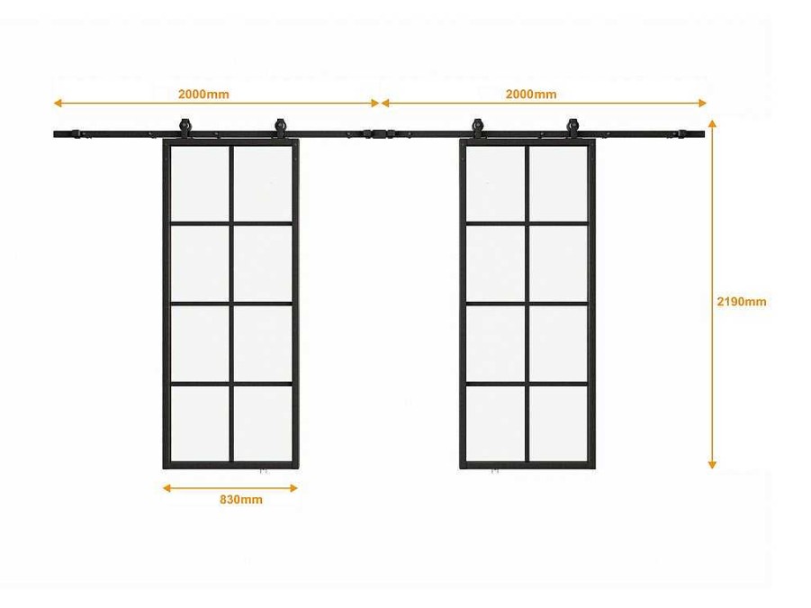 Vente-unique Schuifdeur | Dubbele Schuifdeur H205 X B83 Cm - Aluminium En Mat Gehard Glas - Wilden