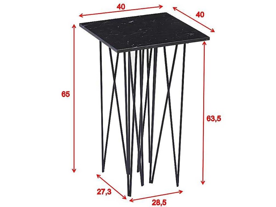 Furniture Fashion Bijzettafel | Stone Bijzettafel 40X40 Cm Glas Zwart Marmor Decor.