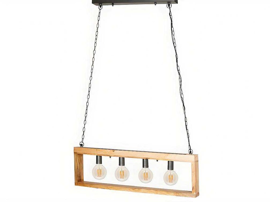 OZAIA Hanglamp | Hanglamp In Industriele Stijl Olius - Hout En Metaal - 4 Lampen - H31 X L100 Cm - Naturel En Zwart