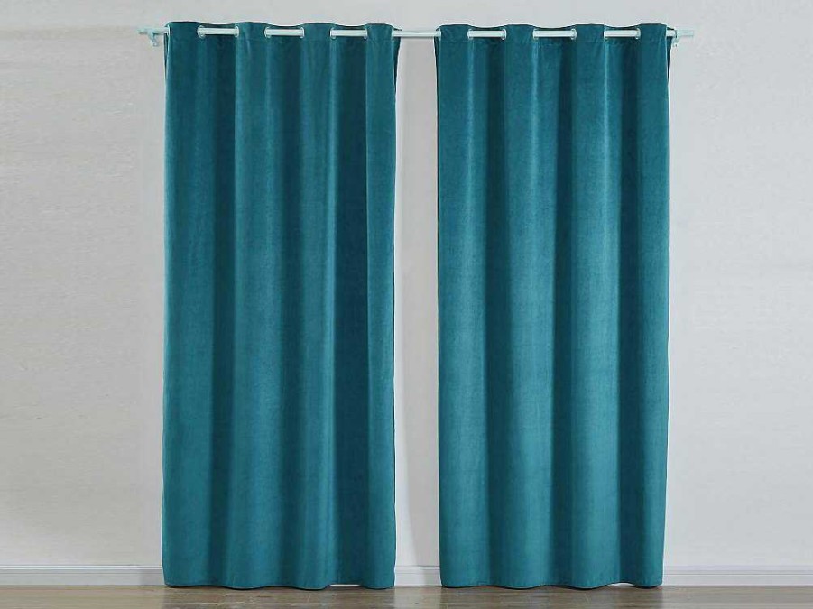 OZAIA Huistextiel | Set Van 2 Fluwelen Gordijnen - 140 X 260 Cm - Blauw - Ahtari