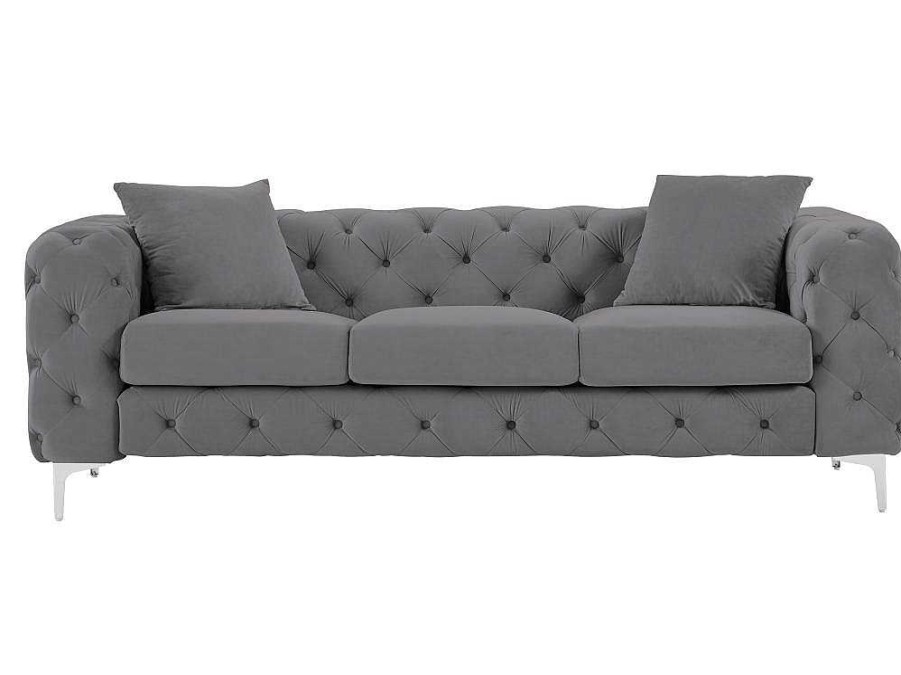 Vente-unique Chesterfield Zitbank | Driezits-Chesterfield-Bank Van Antracietgrijs Velours Edwina