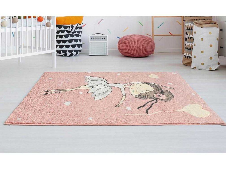 OZAIA Kindervloerkleed | Kindertapijt Ballerina - Polypropyleen - 100 X 150 Cm - Roze En Beige