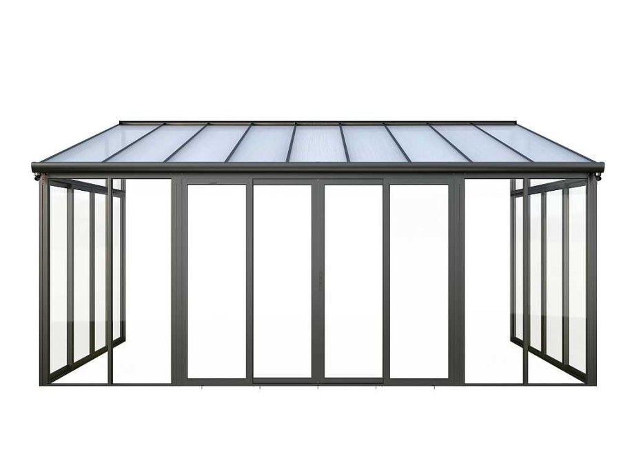 EXPERTLAND Prieel, Pergola, Gazebo En Kiosk | Veranda Van Aluminium En Polycarbonaat Met Uv-Bescherming - 15,8 M - Antraciet - Mathilda