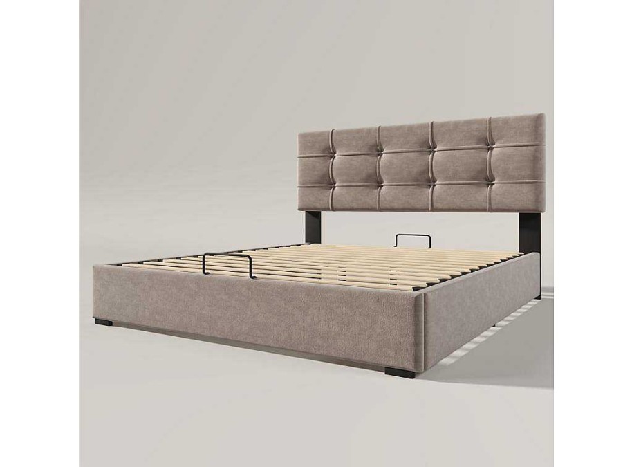 ModernLuxe Fluwelen Bed | Opbergbed 140X200Cm - Stof Fluweel - Met Verstelbaar Hoofdeinde + Lattenbodem - Grijs