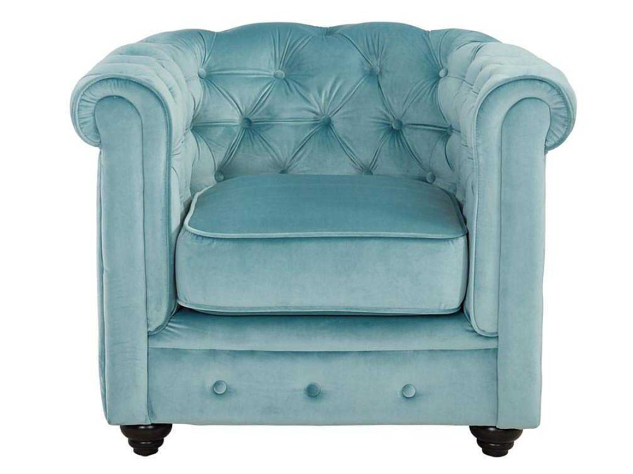 Vente-unique Fauteuil Stof | Fauteuil Chesterfield - Fluweel - Pastel Blauw