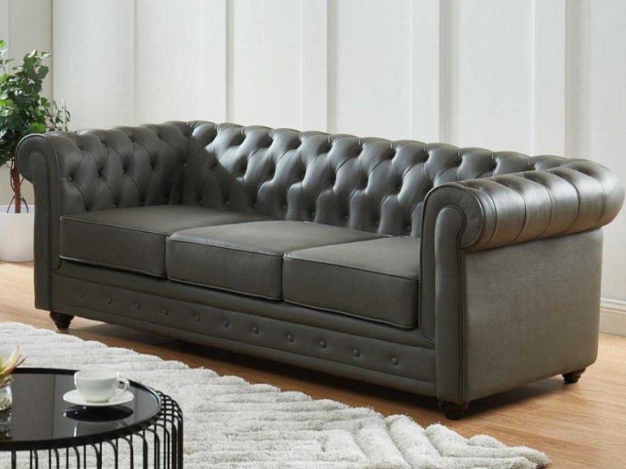 Vente-unique Chesterfield Zitbank | Driezitsbank Van Buffelleer Chesterfield - Grijs