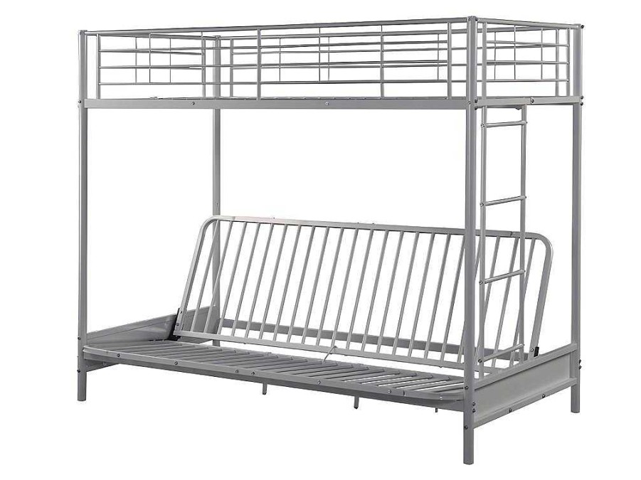 Vente-unique Kinderbed Hoogslaper | Hoogslaper 90 X 190 Cm - Met Uitklapbare Bank - Metaal - Zilver + Zwart Futon - Modulo V