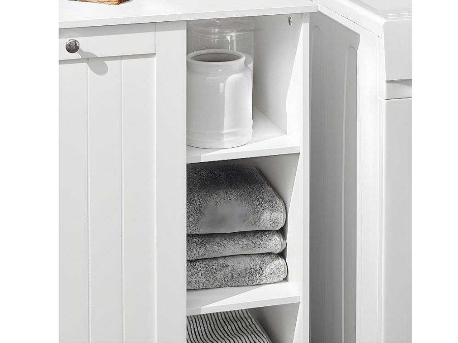 Sobuy Toiletmeubel | Sobuy Bzr105-W Waszak Waskast Met 3 Planken En 1 Uitneembare Wasmand