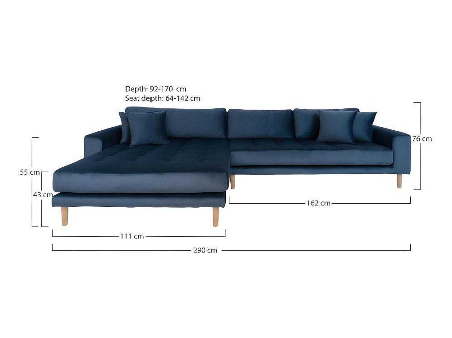 House Nordic Hoekbank | Lido Bank Met Chaise Longue Links Velours Donker Blauw.