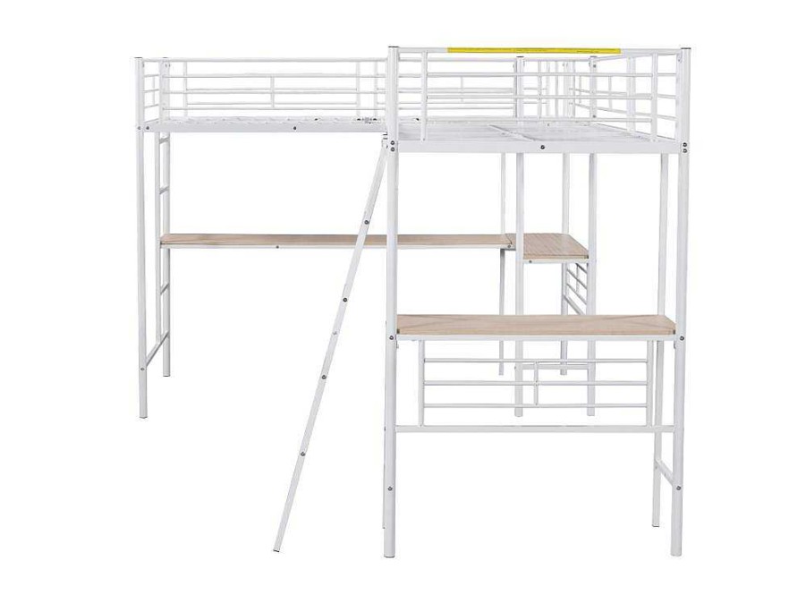 Vente-unique Kinderbed Hoogslaper | 2-Zits Tussenbed - 2 X 90 X 200 Cm - Met Hoekbureau En Ladders - Metaal - Wit