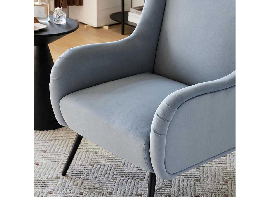 ModernLuxe Fauteuil Stof Fluweel / Suedine | Moderne Loungestoel - Enkele Bank Met Armleuningen - Metalen Poten - Hemelsblauw