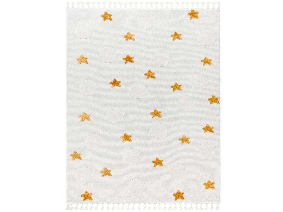 RugsX Kindervloerkleed | Tapijt Yoyo Gd75 Wit / Oranje - Sterren, Cirkels Voor Kinderen, Struct 200X290 Cm