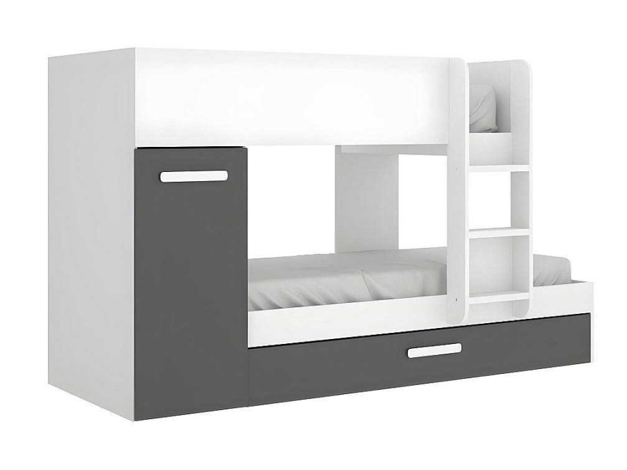 Vente-unique Kinderbed | Stapelbed Met Slaaplade En Opbergruimtes 3 X 90 X 190 Cm - Antraciet En Naturel - Anthony