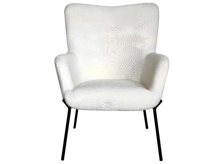 Vente-unique Fauteuil Met Holle Rugleuning | Glasgow Fauteuil Boucle Wit.