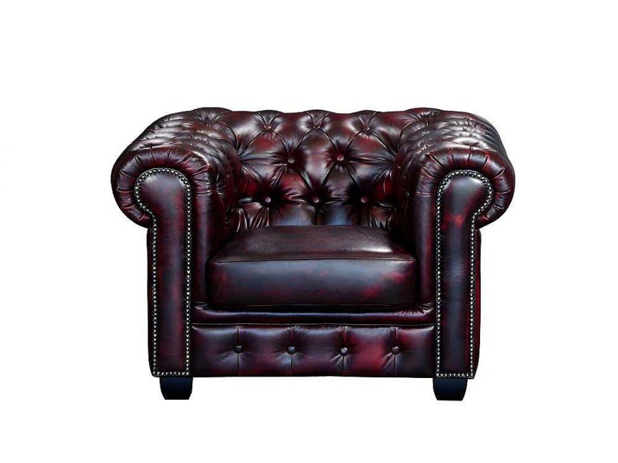 LINEA SOFA Fauteuil Leer | Fauteuil Chesterfield Brenton 100% Buffelleer - Cherry